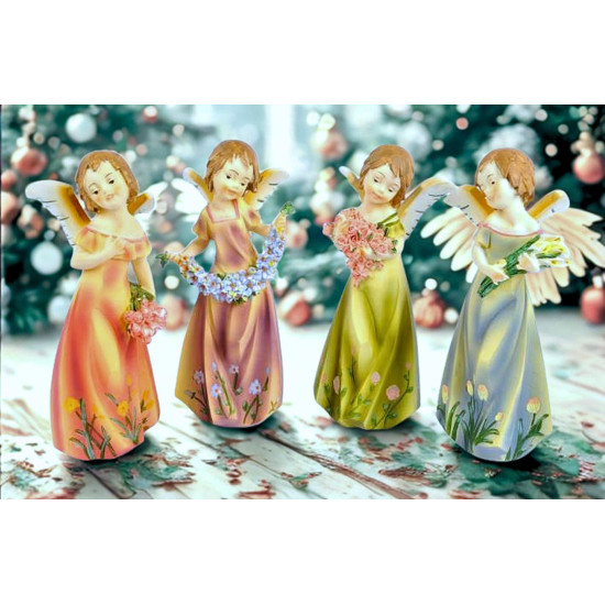 Set 4 angeli con fiori cm 15