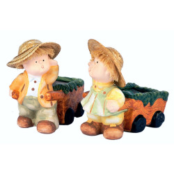 Set bimbo e bimba con carretto cm 15 - 2pz